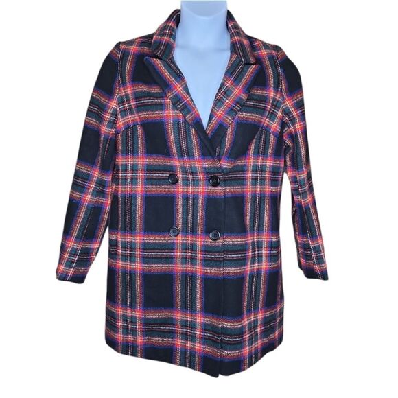 DOLLS KILL Current Mood mutual disrespect tartan plaid wool‎ peacoat S - Picture 1 of 9